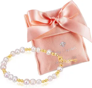 14K Gold Plated Beads, Cultured Freshwater Pearls, Beaded Bracelets for Girls, Baby Girl Keepsake Bracelet, 1st Birthday Girl gifts, Baby Shower Gifts