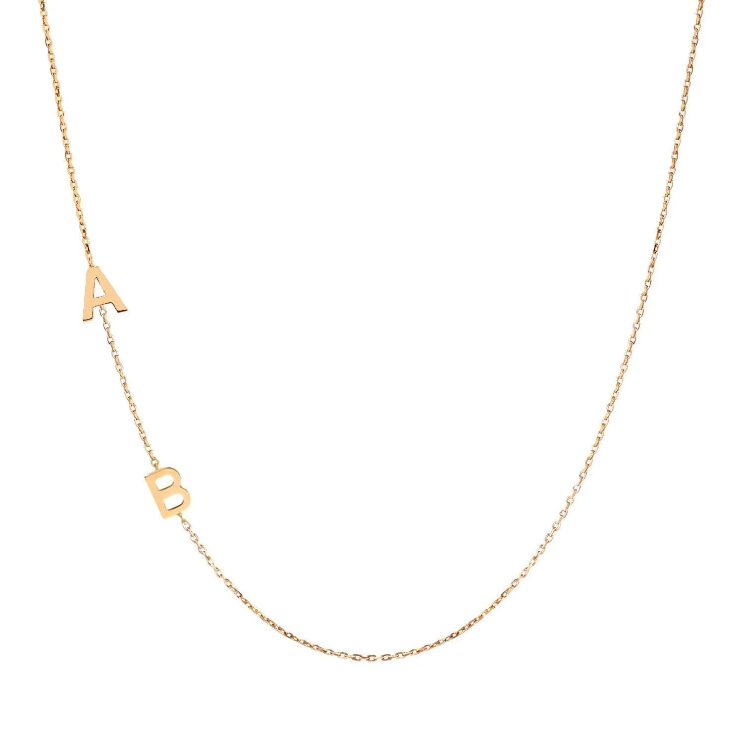 14k Gold Sideways Initial Letter Necklace, Customized Multiple Letters Necklace with Solitaire Diamond or Birthstone, Personalized Letter Necklace for Women Girls Kids Bridesmaids Best Friends Gift