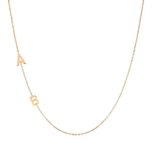 14k Gold Sideways Initial Letter Necklace, Customized Multiple Letters Necklace with Solitaire Diamond or Birthstone, Personalized Letter Necklace for Women Girls Kids Bridesmaids Best Friends Gift