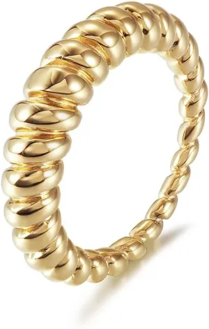 14K Gold Statement Rings, Stackable Finger Bands, Stripe Stack Style for Women and Ladies Fashion Jewelry