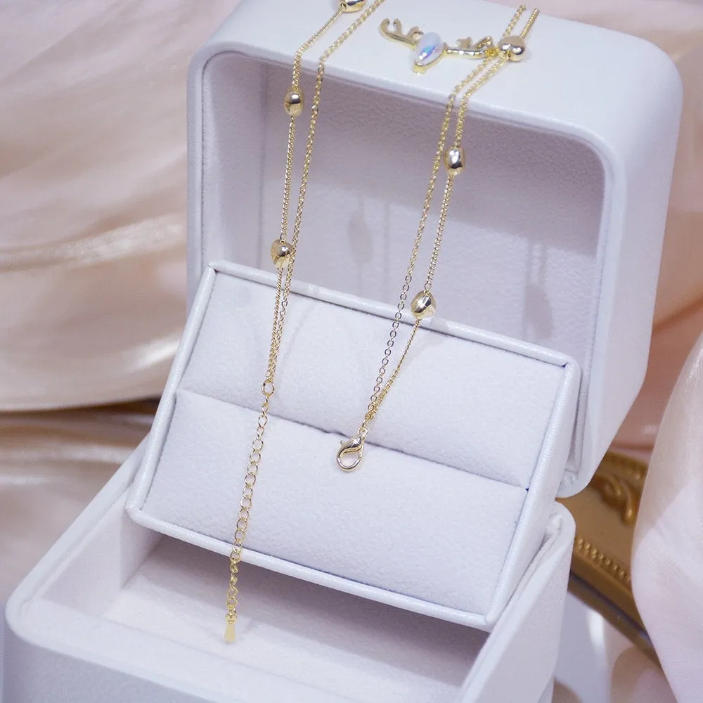 14k Real Gold Double layer Heart Necklace | Shining Bling AAA Zircon | Wedding Pendant Jewelry | Double Layer Heart Pendants Charm Necklace