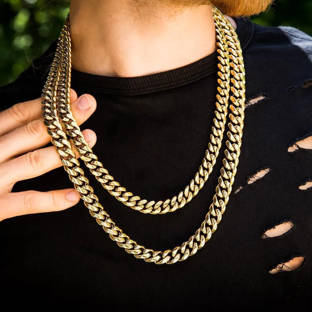 14k Real Gold Plated Cuban Link Chain for Men,6mm-16mm Miami Cuban Chain Necklace, Gold Chain for Men Women, Hip-Hop & Cool Stainless Steel Necklace 18-30 Inches-Send Gift Box(Father Day Birthday Christmas Gift)