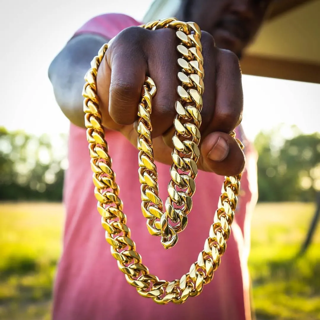 14k Real Gold Plated Cuban Link Chain for Men,6mm-16mm Miami Cuban Chain Necklace, Gold Chain for Men Women, Hip-Hop & Cool Stainless Steel Necklace 18-30 Inches-Send Gift Box(Father Day Birthday Christmas Gift)
