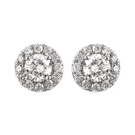 14K Round Brilliant Lab-Gown Diamond Halo Stud Earrings