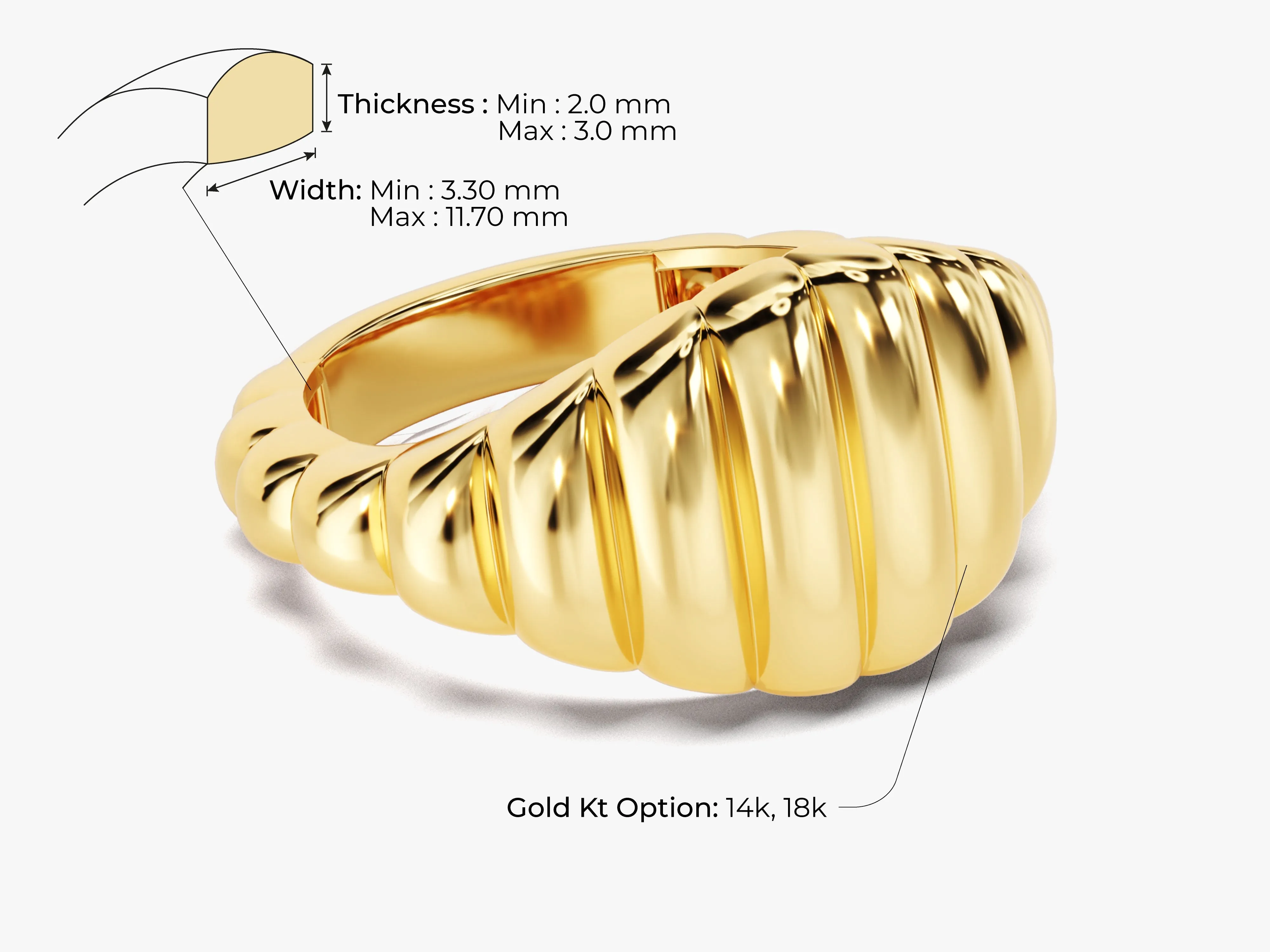 14k Solid Gold Bold Wavy Signet Ring
