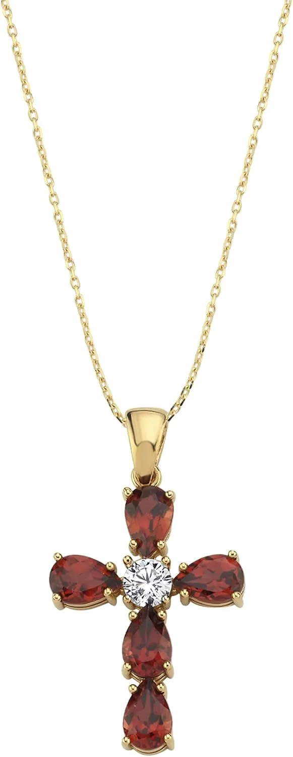 14K Solid Gold Emerald Cross Necklace for Women, Gold Cross Pendant, Green Cross Necklace, Red Cross Necklace Mom Christmas Gift for Her