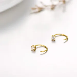 14K Solid Gold Half Hoop Studs Earrings for Women, Dainty Gold Cuff Wrap Piercing Hoop Studs Earrings Hypoallergenic Ear Jacket Jewelry for Mom, Wife, Girl 10MM