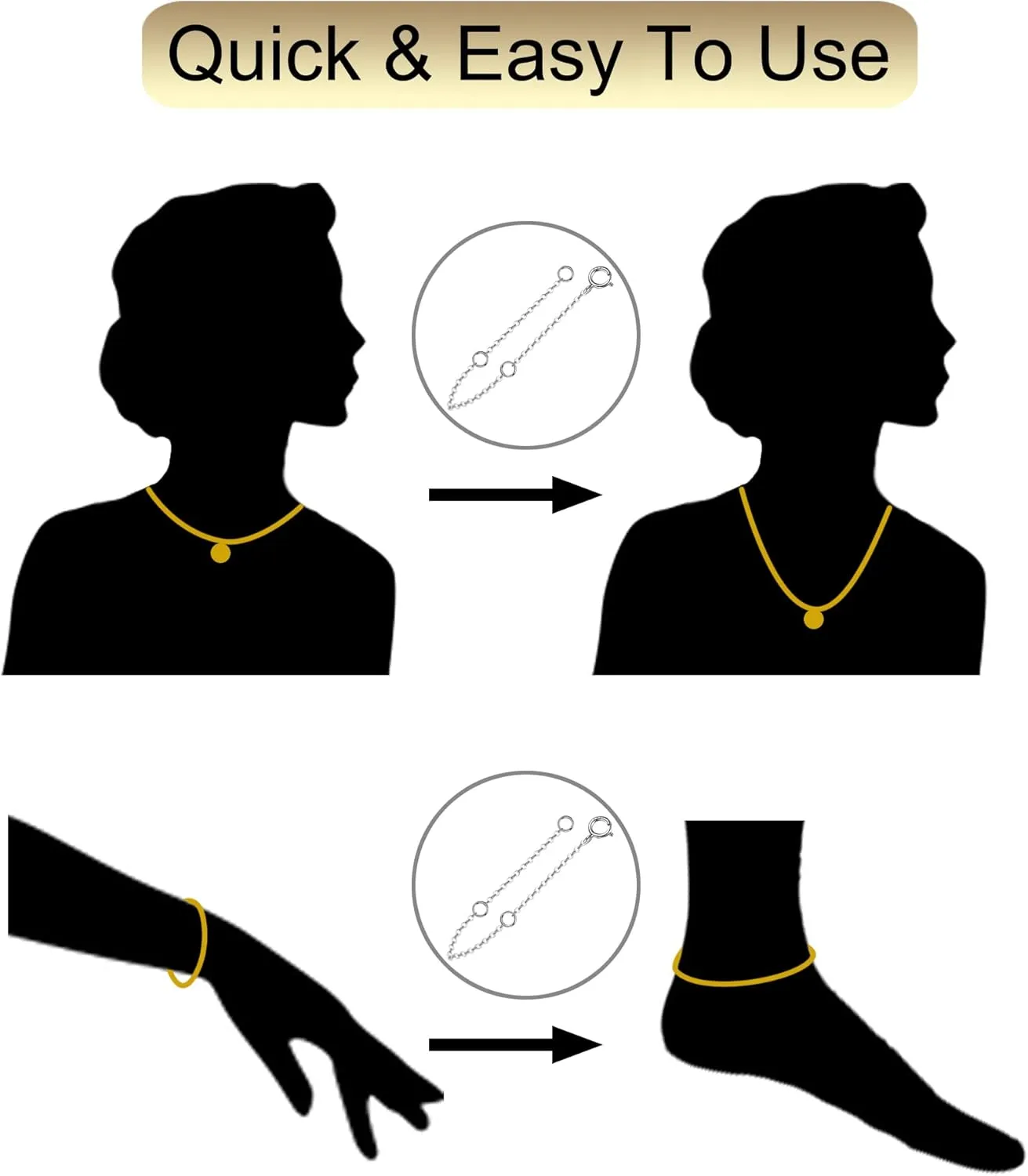 14K Solid Gold Necklace Extender Real 14K Bracelet Extender 2 3 4 Inch Durable Adjustable Chain Gold Anklets Extension for Women 2" 3" 4" (14K White Gold-4 Inch)