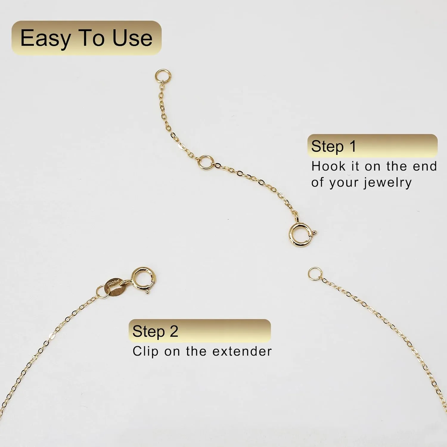 14K Solid Gold Necklace Extender Real 14K Bracelet Extender 2 3 4 Inch Durable Adjustable Chain Gold Anklets Extension for Women 2" 3" 4" (14K Yellow Gold-3 Inch)