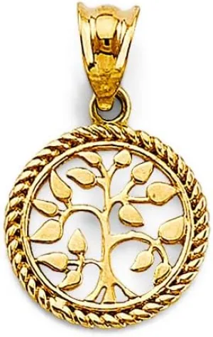 14K Solid Yellow Gold Tree of Life Pendant, Dainty 14K Real Gold Tree of Life Charm- 17mm x 11mm