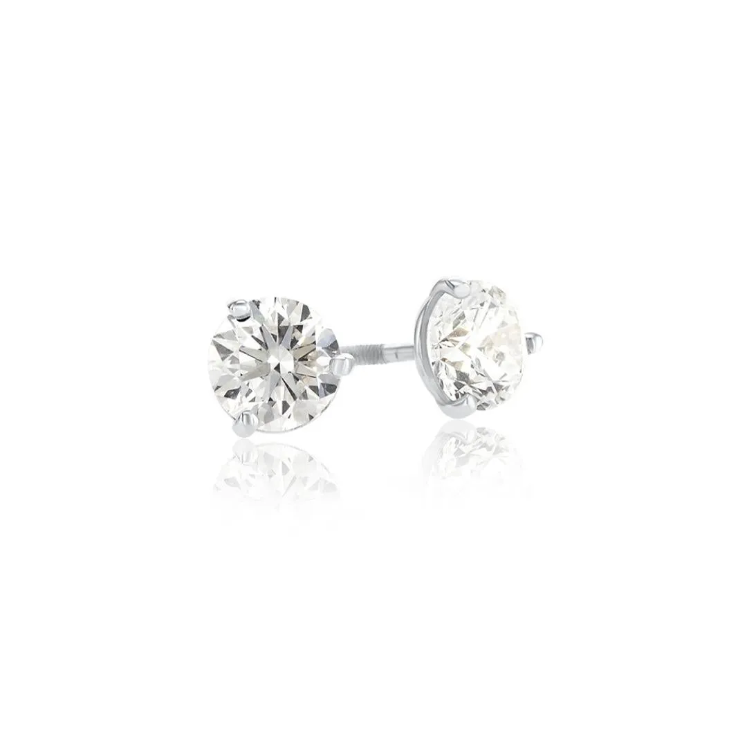 14K White Gold 0.98 CT Round Diamond Stud Earrings