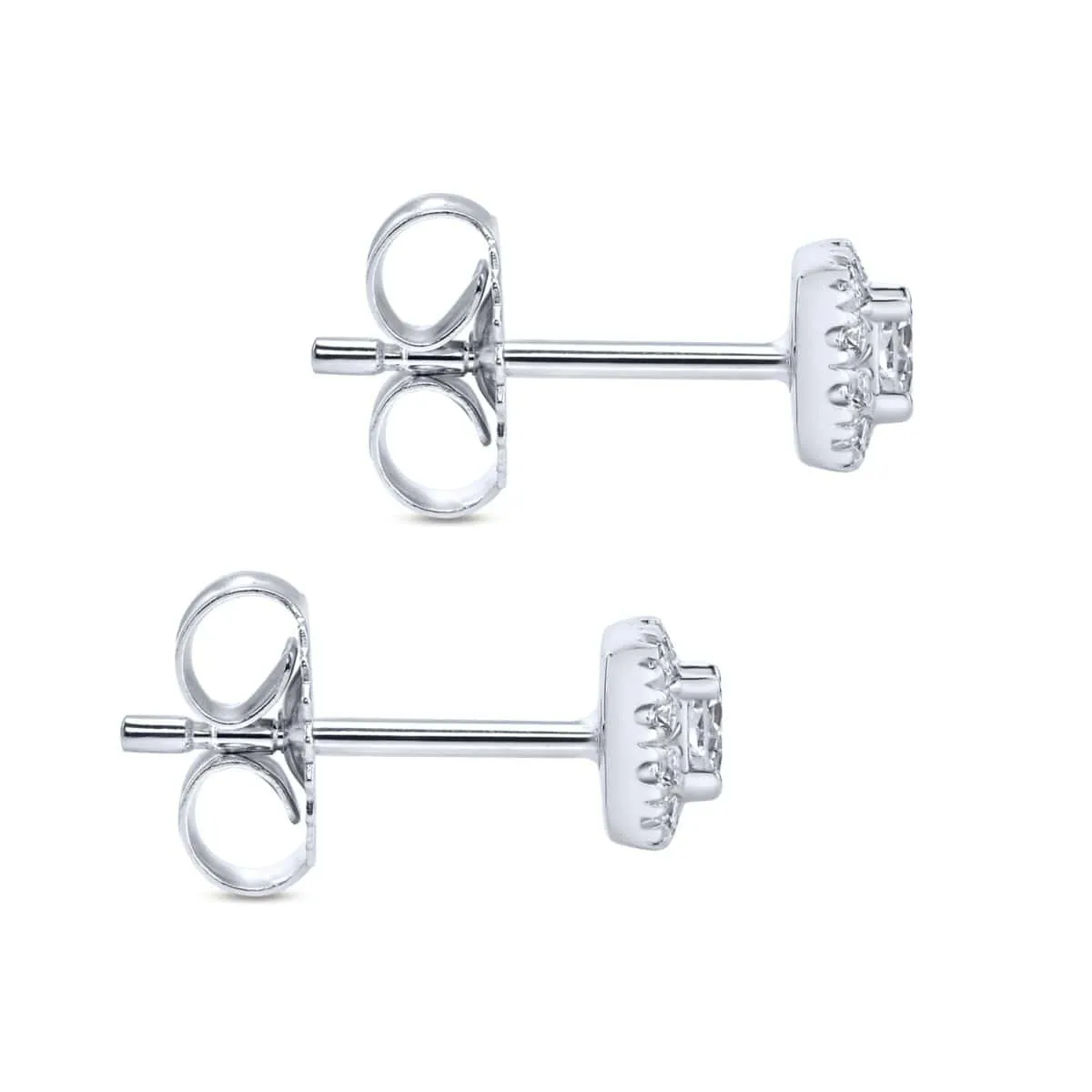 14K White Gold Cushion Halo Round Diamond Stud Earrings - EG13215W45JJ