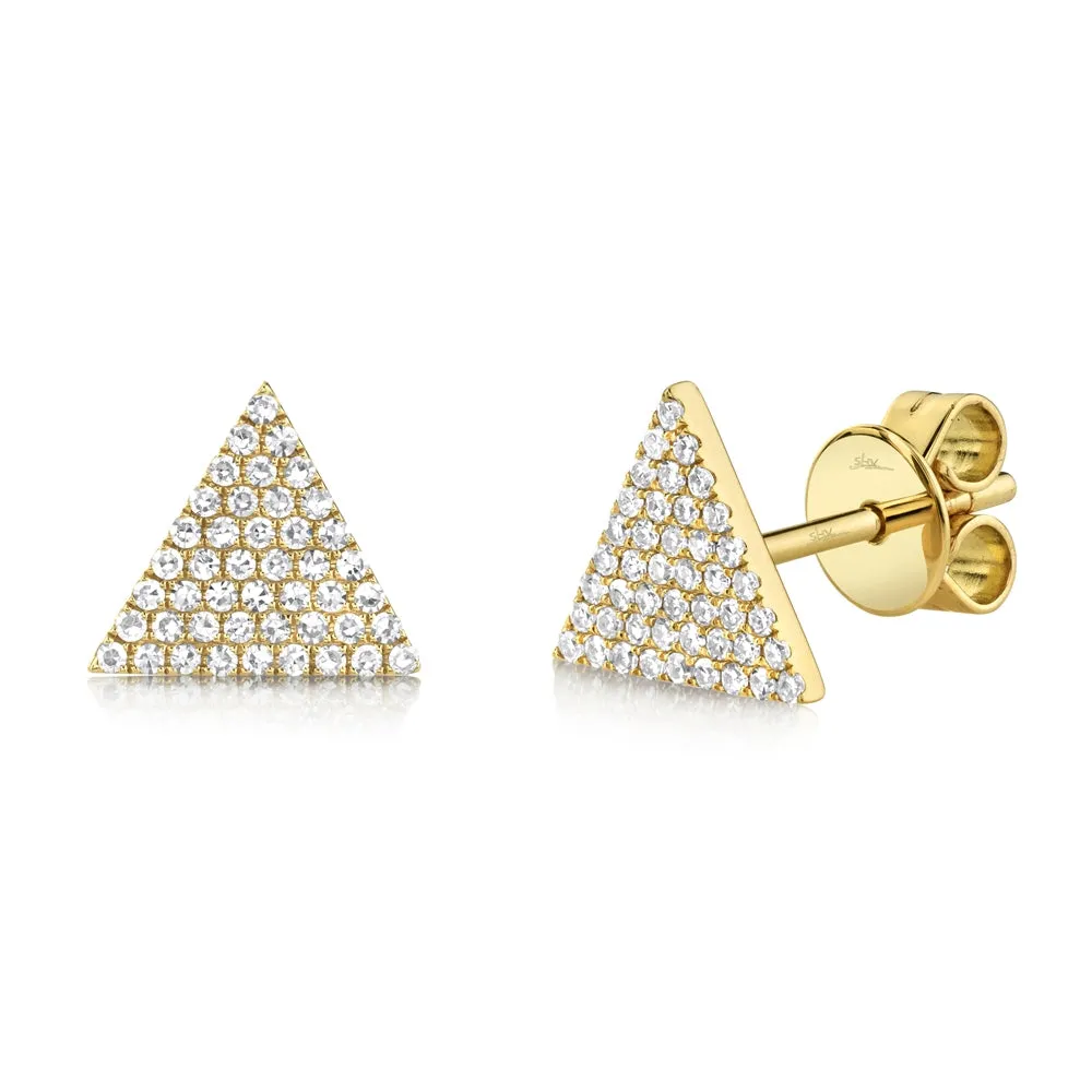 14k White Gold Diamond Triangle Stud Earrings