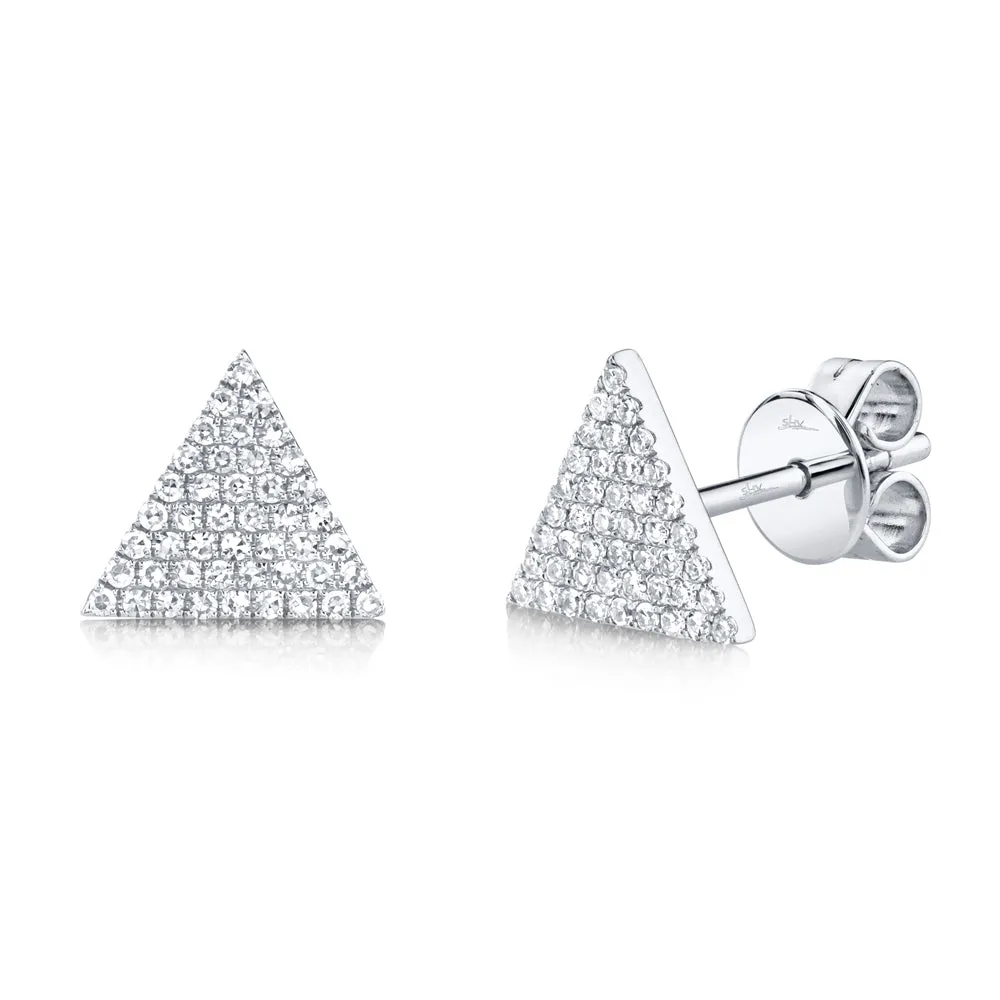 14k White Gold Diamond Triangle Stud Earrings
