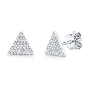 14k White Gold Diamond Triangle Stud Earrings