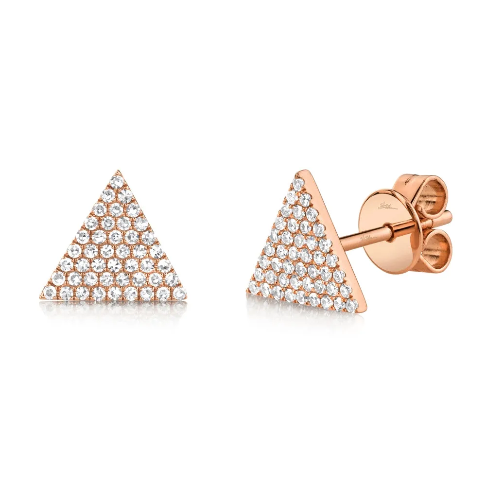 14k White Gold Diamond Triangle Stud Earrings