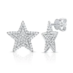 14k White Gold Large Diamond Star Earrings