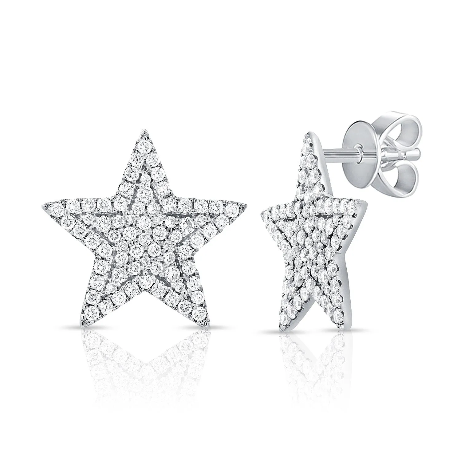 14k White Gold Large Diamond Star Earrings