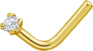 14K White Gold or Yellow Gold 0.03 carat Natural Diamonds L-Shaped Nose Ring for Women,20 GaugeI2-I3 Clarity