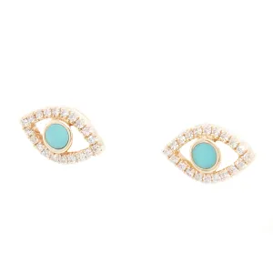 14k Yellow Gold Diamond & Turquoise Eye Studs