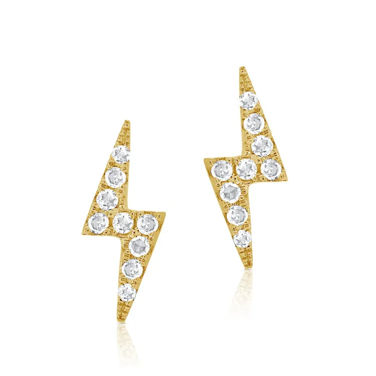14k Yellow Gold Diamond Lightning Bolt Stud Earring