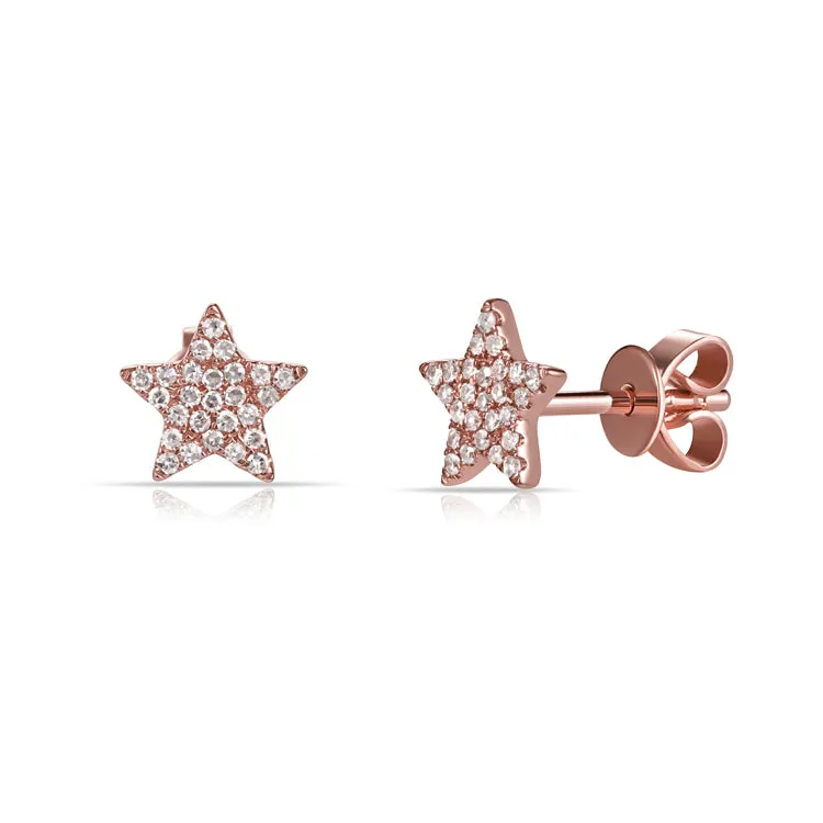 14k Yellow Gold Medium Diamond Star Earrings