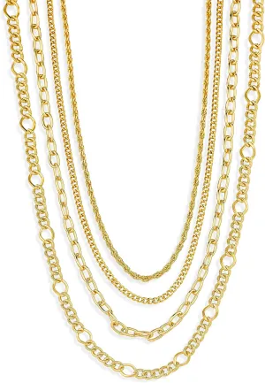 14K Yellow Gold Plated Multi Station Necklaces Layering Long Gold Necklace, Dainty Station Jewelry