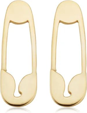14k Yellow Gold Safety Pin Stud Earrings - Minimalist Jewelry | Made in Italy