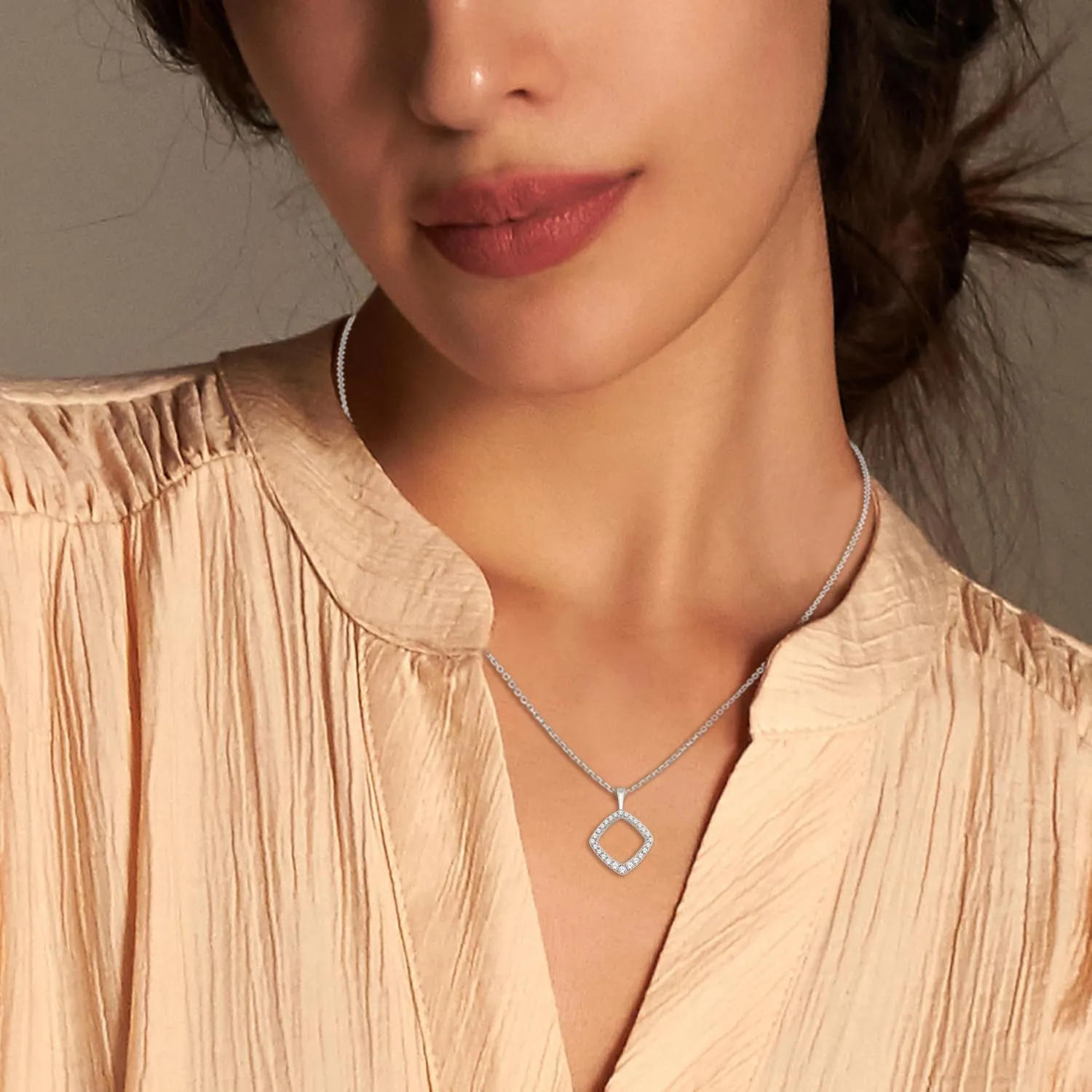 1/5 cttw Round Cut Lab Grown Diamond Geometric Pendant Necklace for Women | 18 inch Chain 14K White Gold Or Yellow Gold Plated Over 925 Sterling Silver (Clarity: VS, Color: FG, 0.23 cttw)