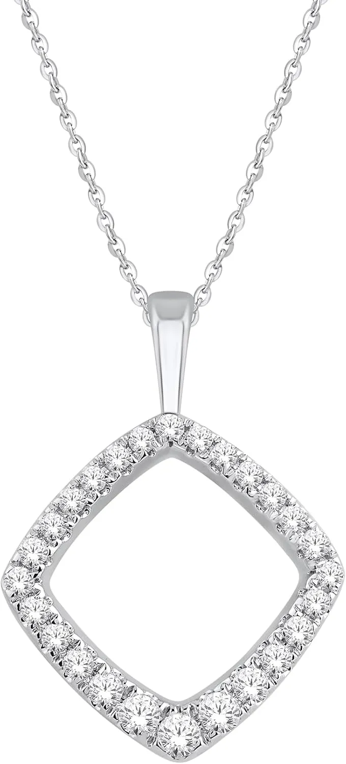 1/5 cttw Round Cut Lab Grown Diamond Geometric Pendant Necklace for Women | 18 inch Chain 14K White Gold Or Yellow Gold Plated Over 925 Sterling Silver (Clarity: VS, Color: FG, 0.23 cttw)