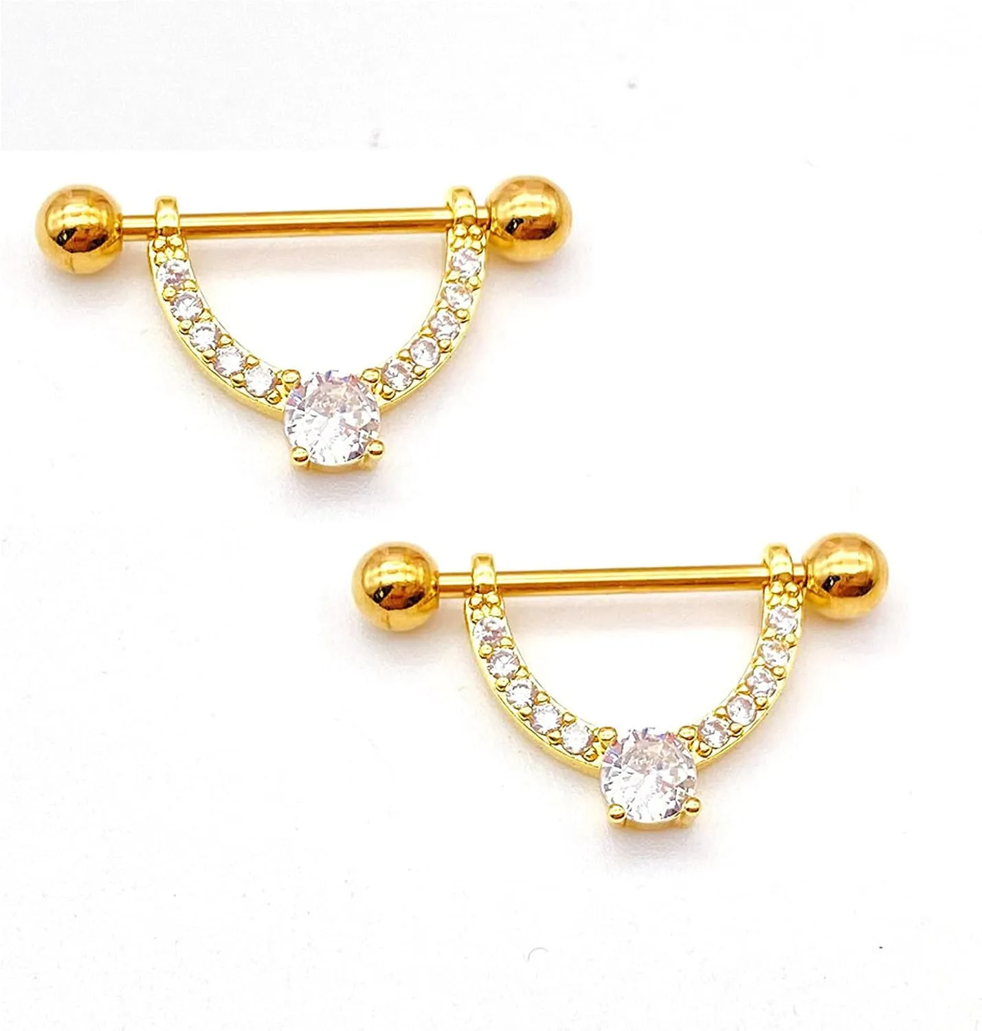 16G Stainless Steel Nipple Rings Glitter CZ V-Shape Straight Barbell Bars Tongue Ring 16mm(5/8Inch) Body Piercing Jewelry
