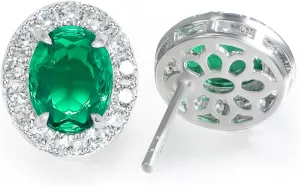 1.8 CT Emerald Earrings for Women May Birthstone Earrings Oval Cut Green Stud Earrings Sparkle White Gold Plated Cubic Zirconia Halo Earrings Studs with Hypoallergenic Silver Posts