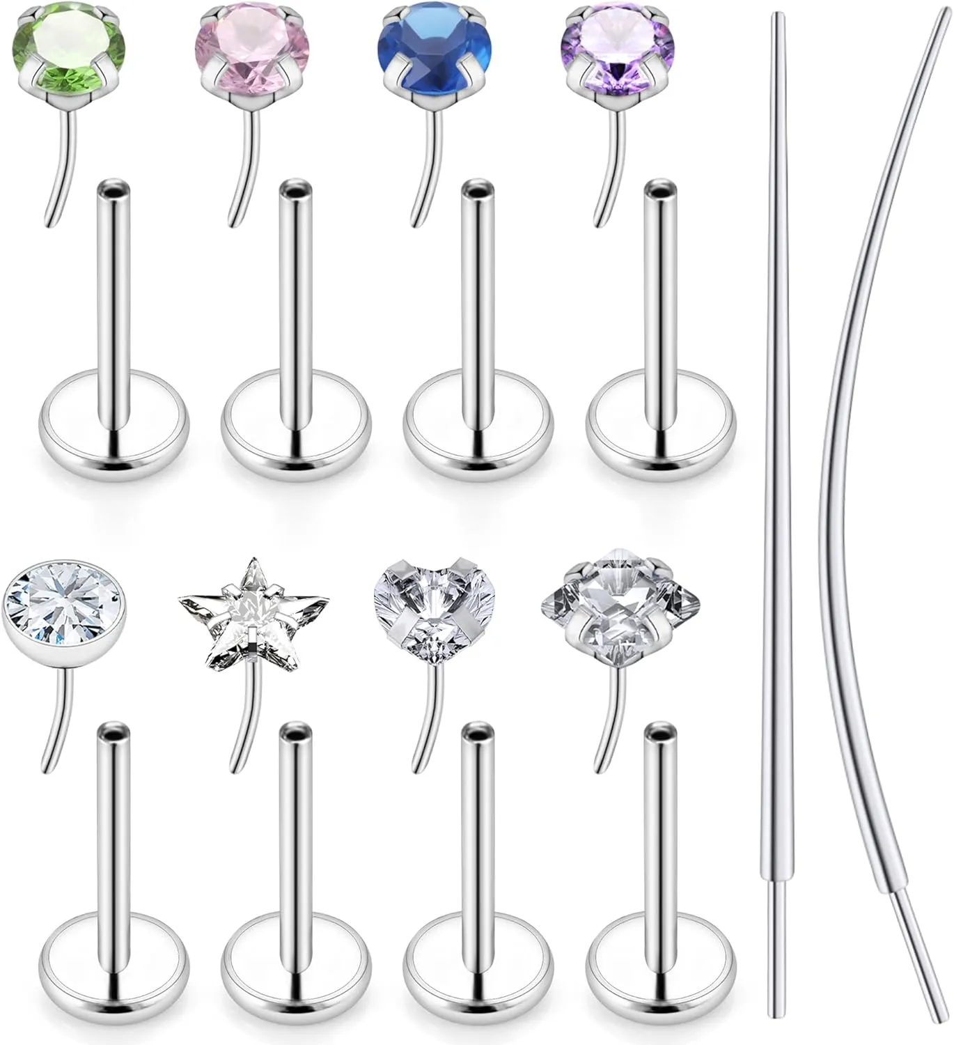 18/20g Threadless Nose Rings Piercing Jewelry for Women Surgical Steel Flat Back Cartilage Helix Tragus Studs Earrings Lip Medusa Labret