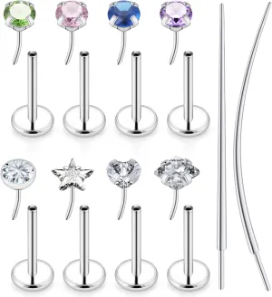 18/20g Threadless Nose Rings Piercing Jewelry for Women Surgical Steel Flat Back Cartilage Helix Tragus Studs Earrings Lip Medusa Labret