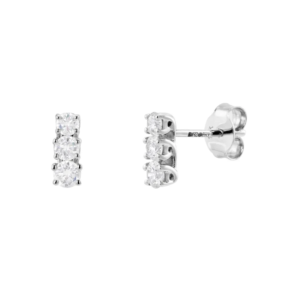 18ct White Gold 0.60ct Diamond Trilogy Stud Earrings