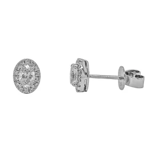 18ct White Gold Oval Halo Diamond Stud Earrings