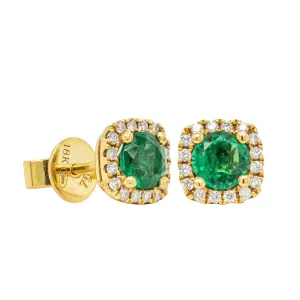 18ct Yellow Gold Emerald & Diamond Peony Earrings