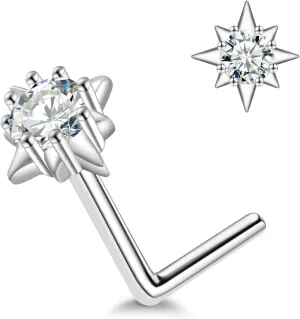 18G Star Lshaped Nose Stud - 925 Sterling Silver 0.1CT Eightpointed Moissanite Nose Rings Hypoallergenic Nose Piercing Jewelry Gifts for Women Men