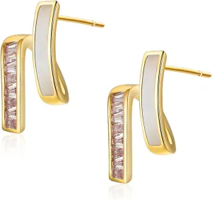 18K Gold Plated Cubic Zirconia Stud Earrings - Gifts for Women