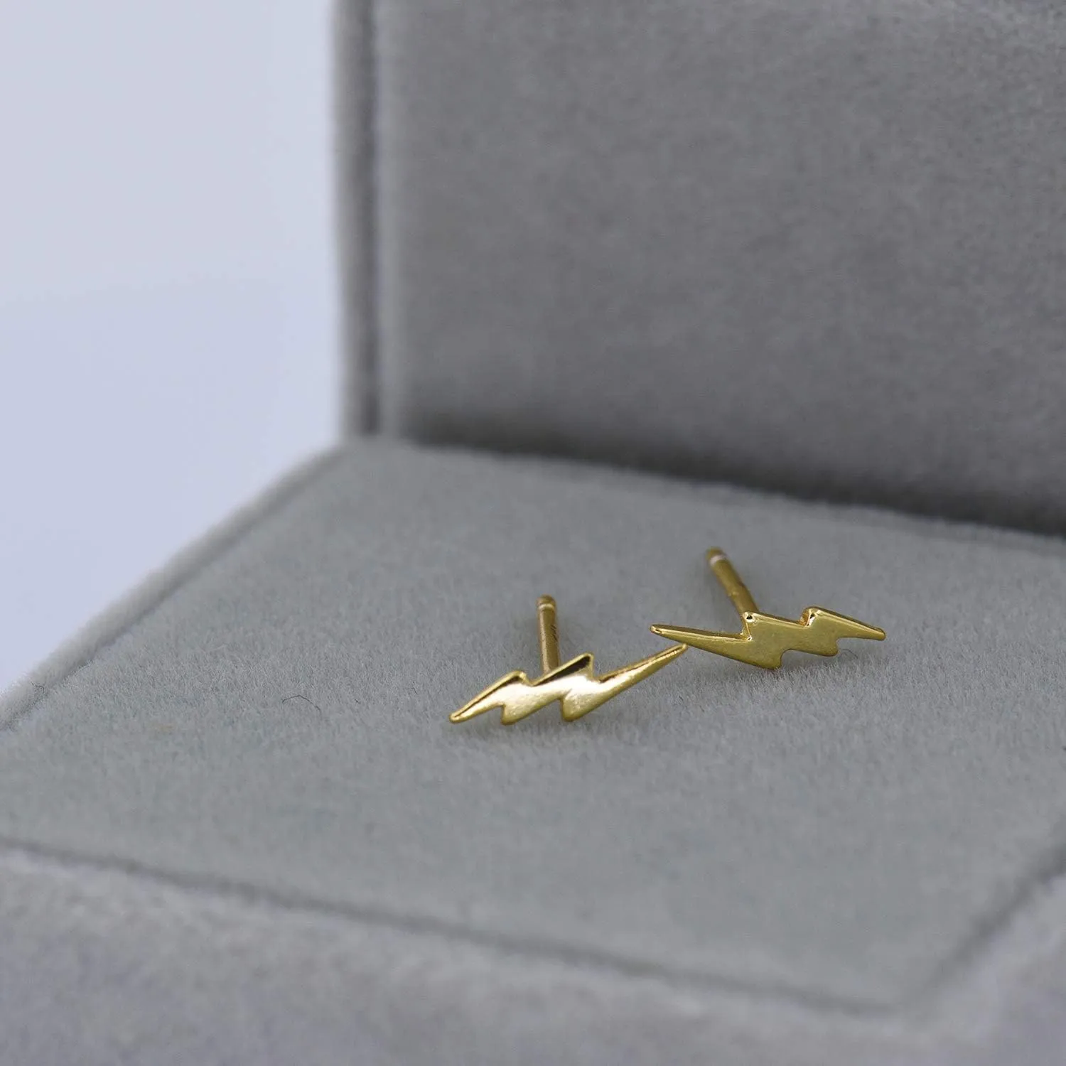 18K Gold Vermeil Tiny Gold Lightning Bolt Stud Earrings