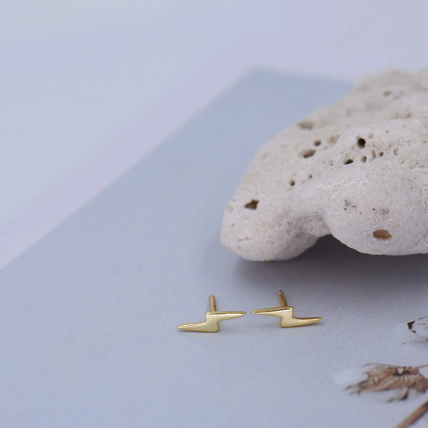 18K Gold Vermeil Tiny Gold Lightning Bolt Stud Earrings