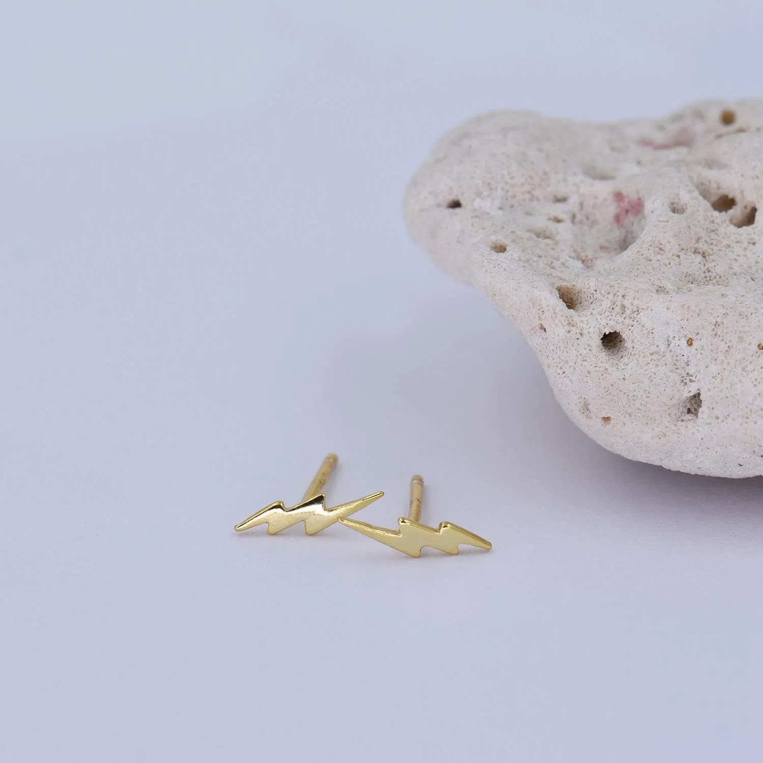 18K Gold Vermeil Tiny Gold Lightning Bolt Stud Earrings