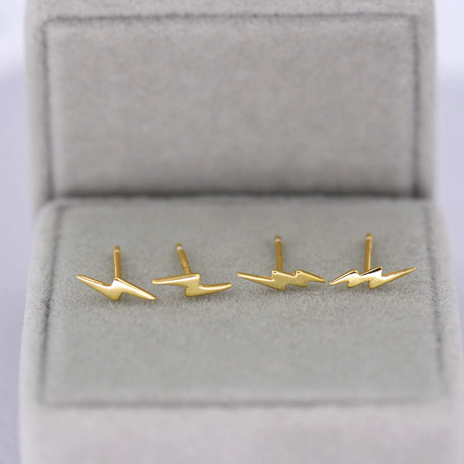 18K Gold Vermeil Tiny Gold Lightning Bolt Stud Earrings