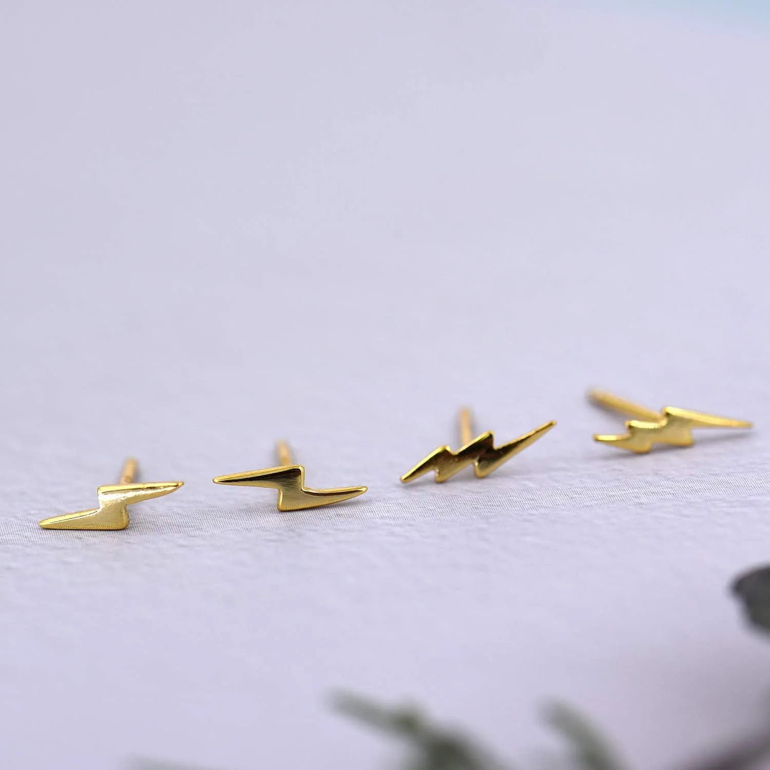 18K Gold Vermeil Tiny Gold Lightning Bolt Stud Earrings