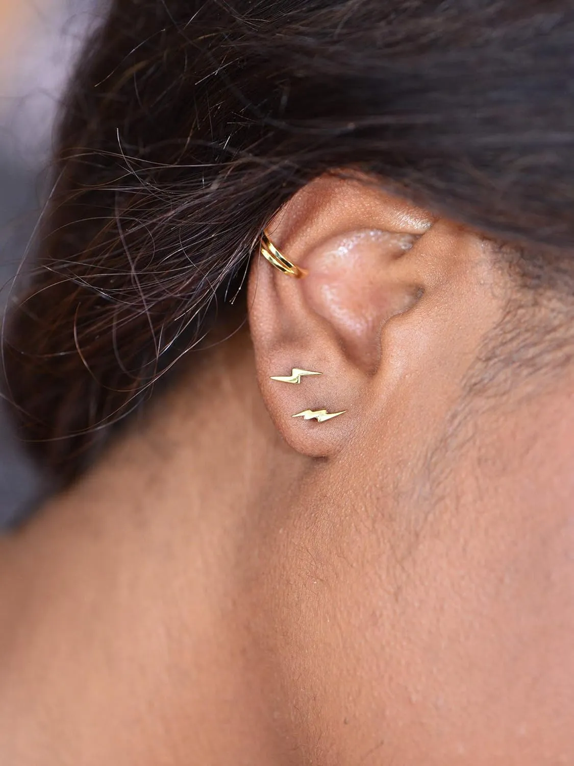18K Gold Vermeil Tiny Gold Lightning Bolt Stud Earrings