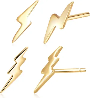 18K Gold Vermeil Tiny Gold Lightning Bolt Stud Earrings