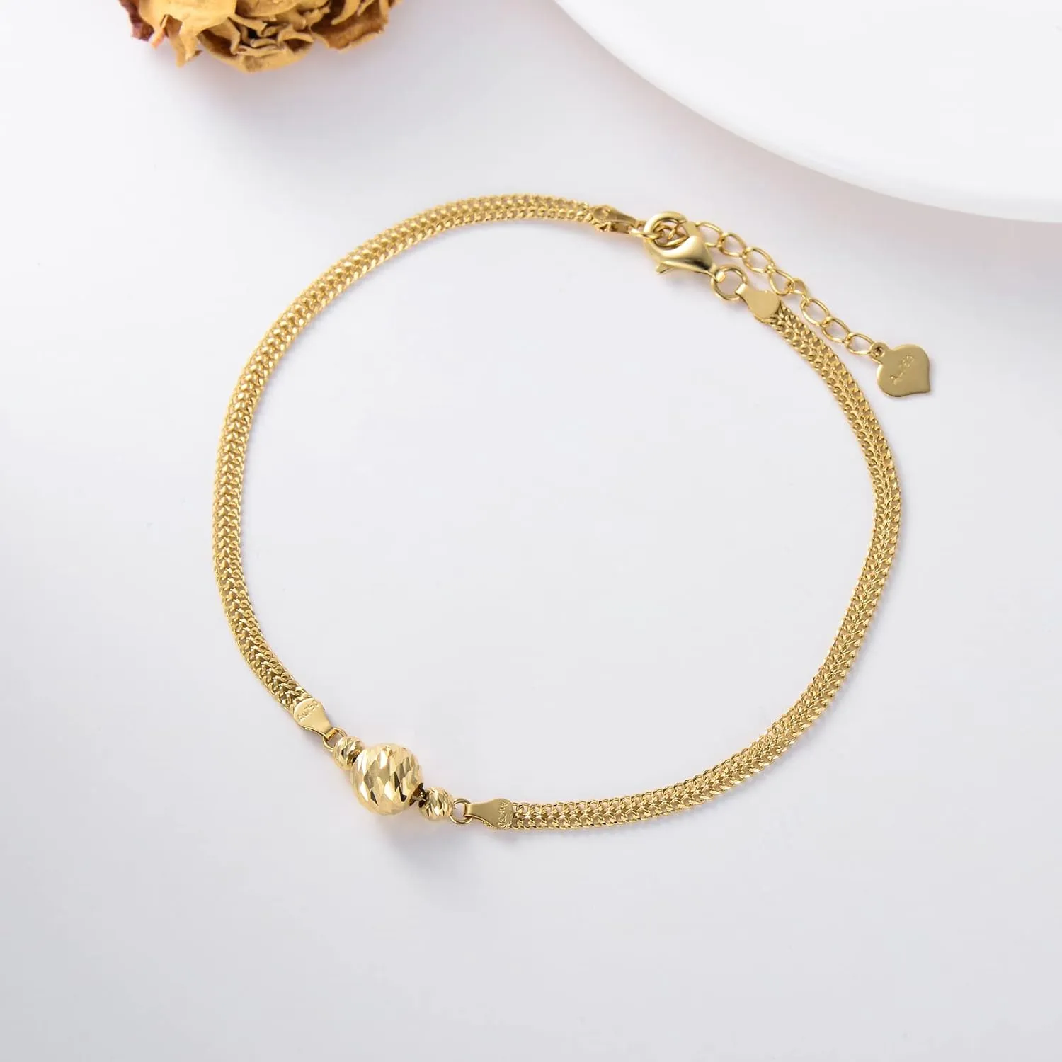 18K Solid Gold Mesh-link Chain Anklets for Women, 2.4mm Gold Italian Durable Chain Ankle Bracelet with Lobster Claw Jewelry Anniversary Birthday Jewelry Gift for Her 8"-10"