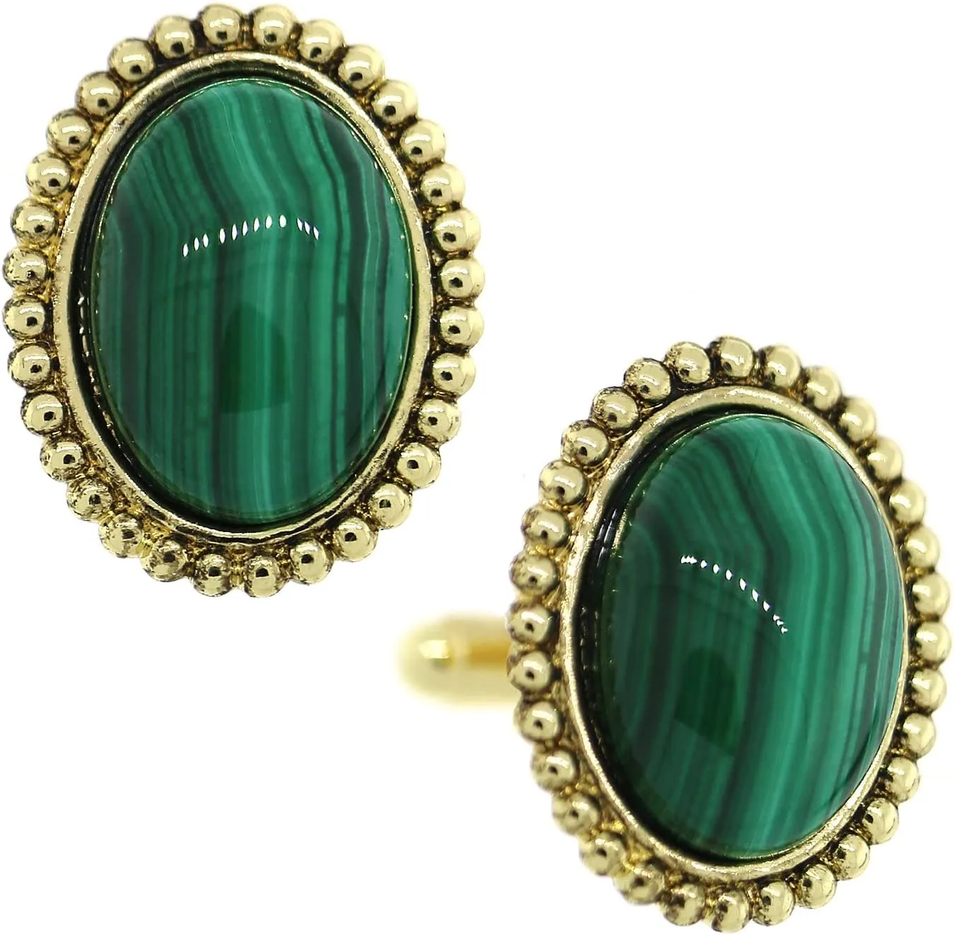 1928 Jewelry Mens 14K Gold Dipped Green Malachite Gemstone Oval Cufflinks