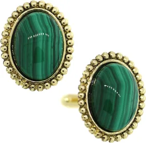 1928 Jewelry Mens 14K Gold Dipped Green Malachite Gemstone Oval Cufflinks