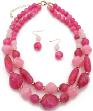 2 Layer Jelly Colored Acrylic Handmade Statement Strand Chunky Beaded Fashion Necklaces and Earring